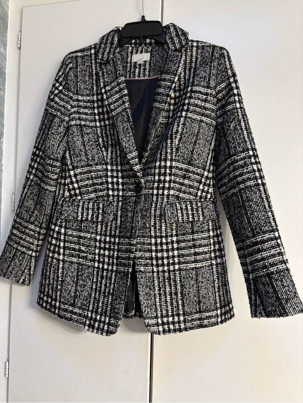Women's Black & White Plaid Blazer Jacket - Loft size 0